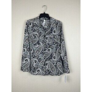 NWT NY Collection Womens Large Paisley Petite Button Down Shirt Blouse Top